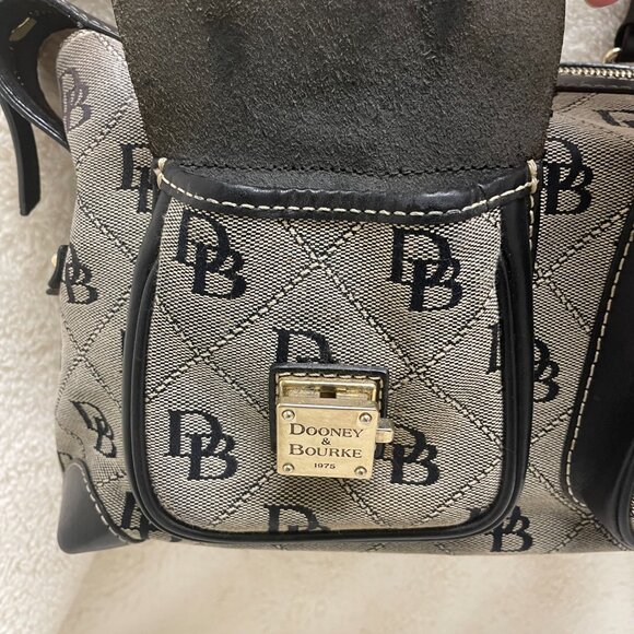 Dooney & Bourke Black/Grey Double Pocket Canvas/Leather Quilted Pattern Satchel - Picture 6 of 14